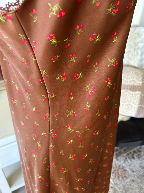 Wild fable, Brown, cherry print lace trim, slip mini dress large - Picture 8 of 11